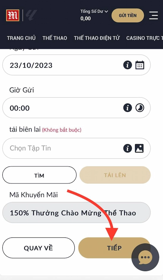 Nạp tiền M88 chuyển khoản ngân hàng bước 8